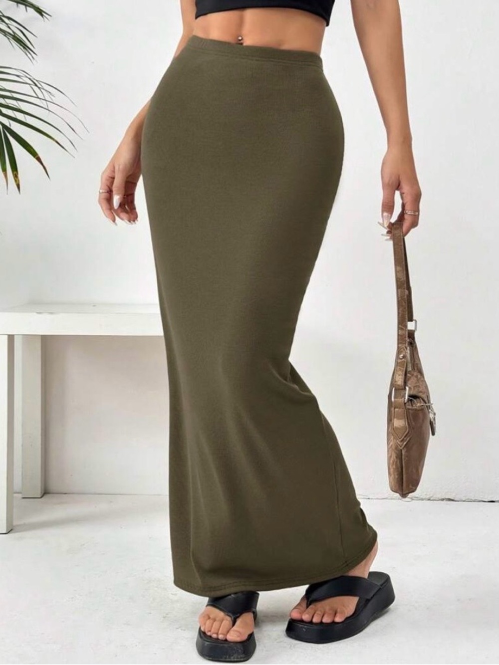 Olive Green Maxi Skirt - Womens Stretch Tube Skirt